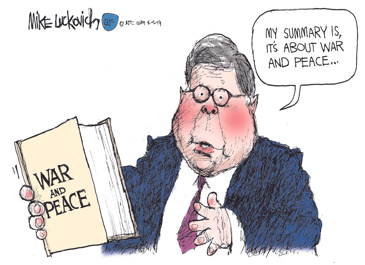 Political Cartoon U.S. William Barr Trump no collusion Mueller Report exoneration