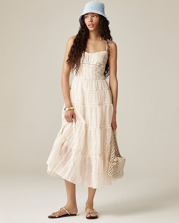 Tiered Slip Dress in Dobby Satin