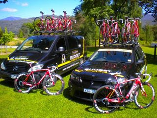 The team vehicles and bike for the continental Budget Forklifts team.
