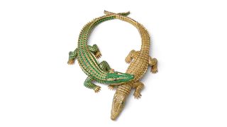 According to legend, when actress María Félix commissioned this necklace, she carried live baby crocodiles into Cartier in Paris to serve as models for the design.