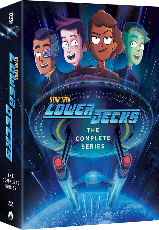 Box art featuring a collage of sci-fi cartoon characters and streaking spaceship from Star Trek: Lower Decks