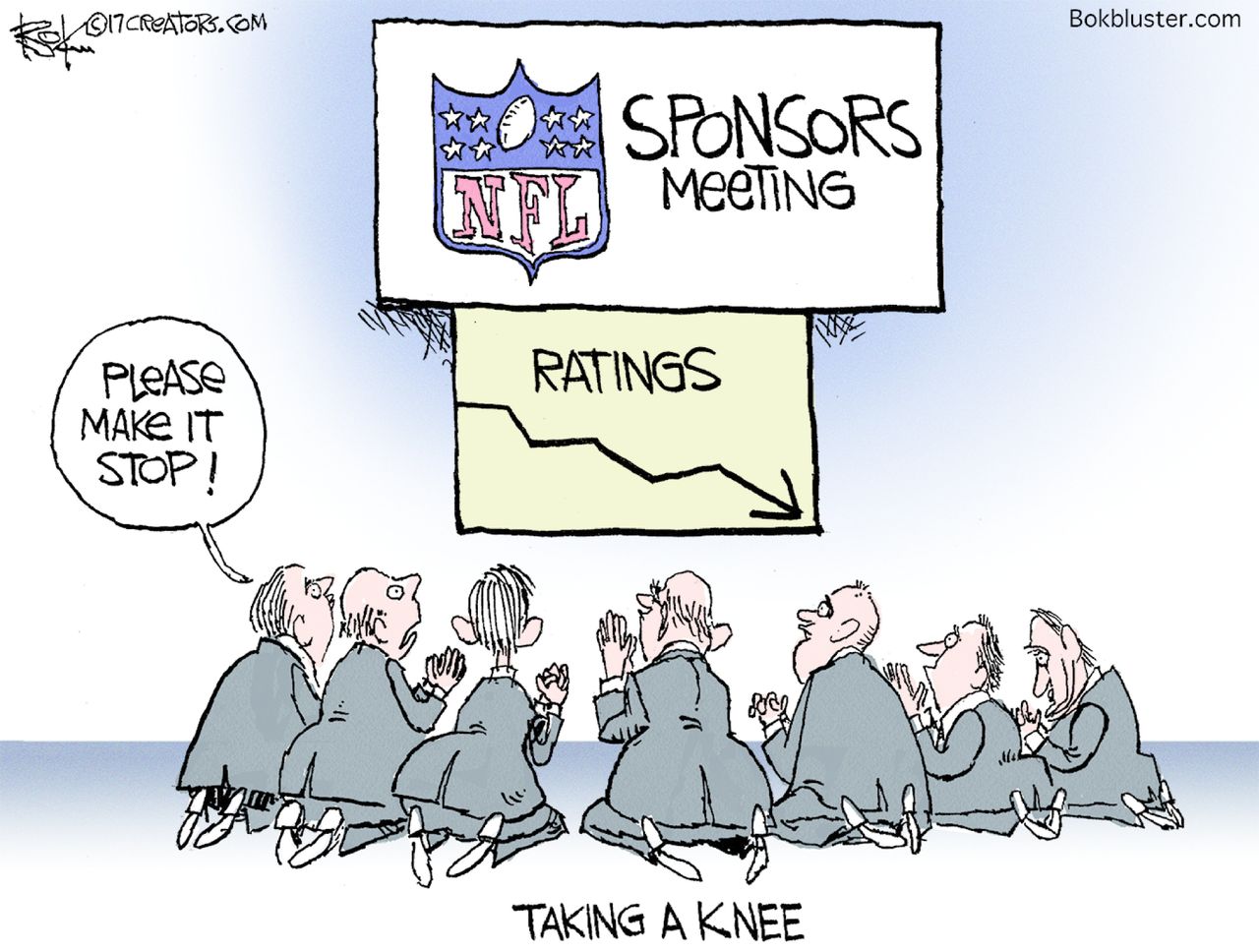 Political cartoon U.S. NFL kneeling ratings