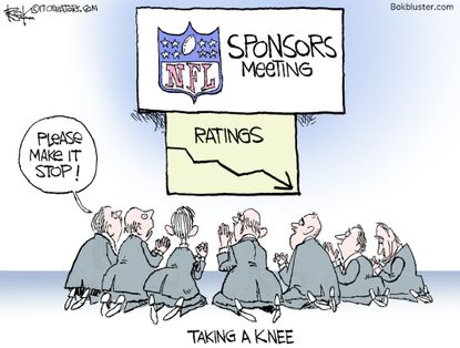 Political cartoon U.S. NFL kneeling ratings