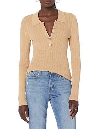 The Drop Women's Dara Slim-Fitted Variegated Rib Polo Sweater, Curds & Whey, M