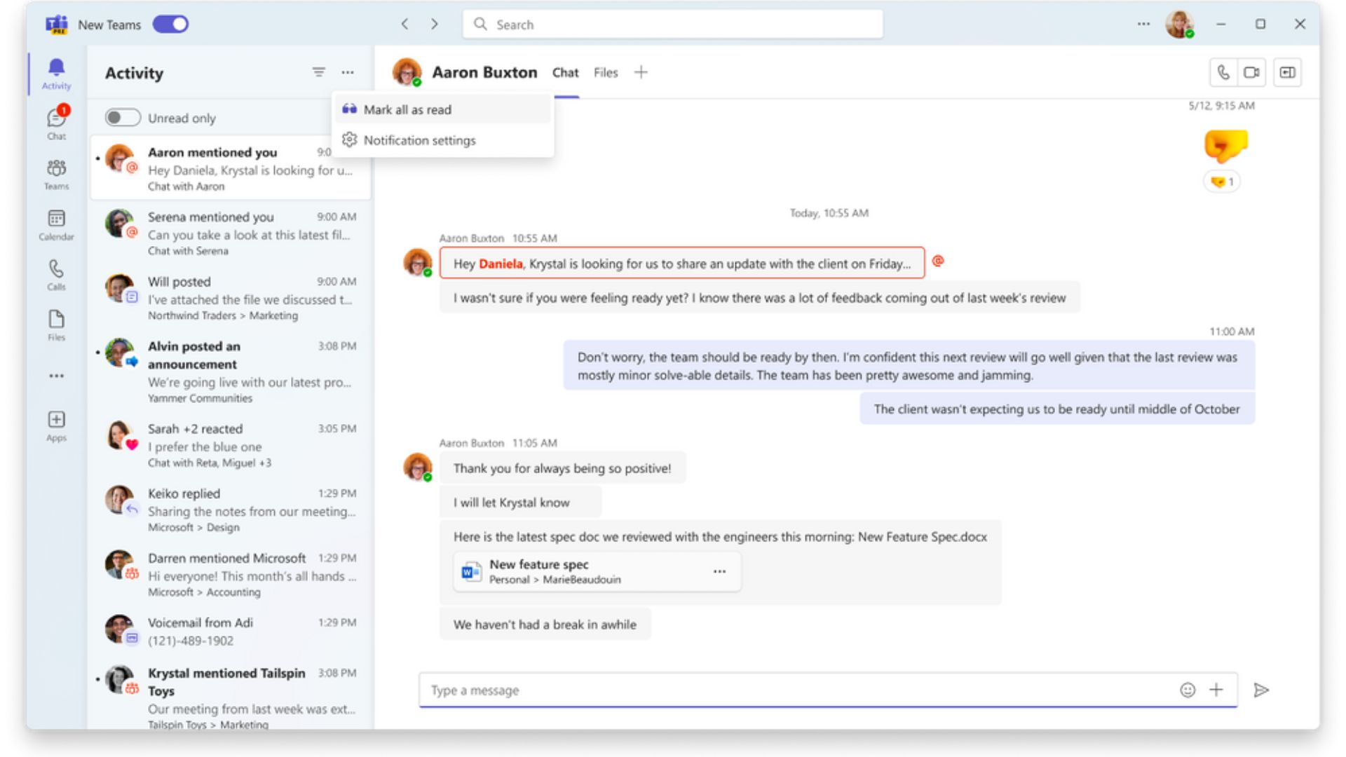 marcar todos los mensajes como leídos en Microsoft Teams