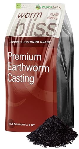 Worm Bliss (8 Qts) - Organic Worm Castings for Plants &amp;amp; Gardening - Omri-Listed Earthworm Castings for Plants, Vegetables, Flowers, &amp;amp; Potting Soil - Organic Garden Fertilizer Rich in Nutrients
