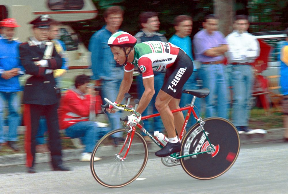 Jeff Pierce competes in a time trial during his time with 7-Eleven/Hoonved