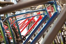 multi-coloured bikes in a row