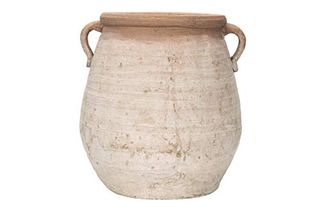 Creative Co-Op Large Orange & Whitewashed Terracotta Urn