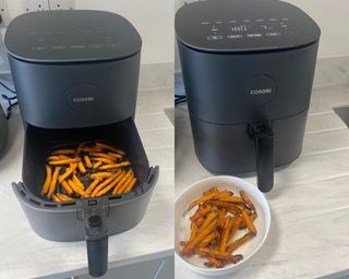 Cooking sweet potato fries in the Cosori Pro LE air fryer