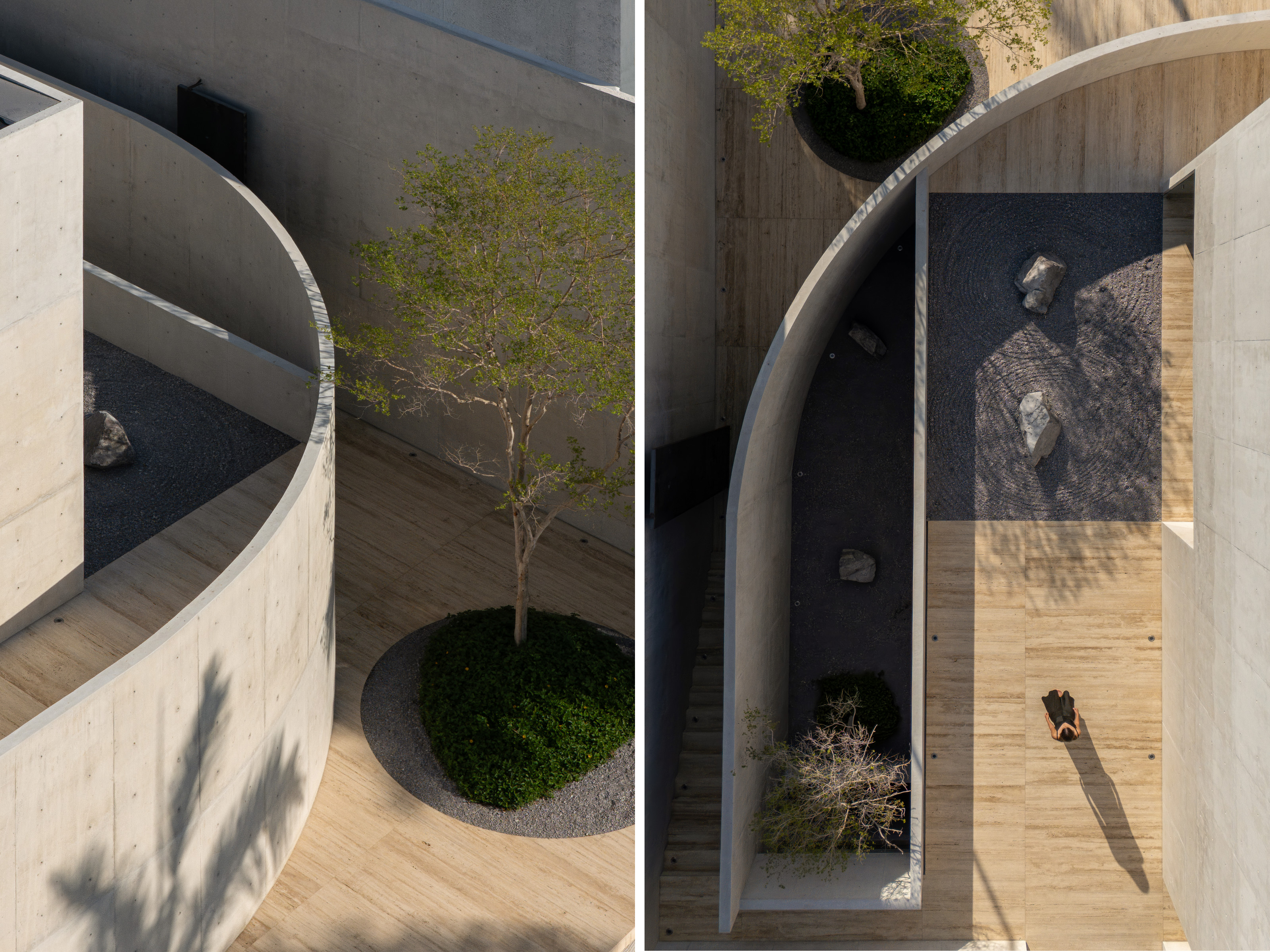 The curved wall in Casa Tao, seen from above (right)