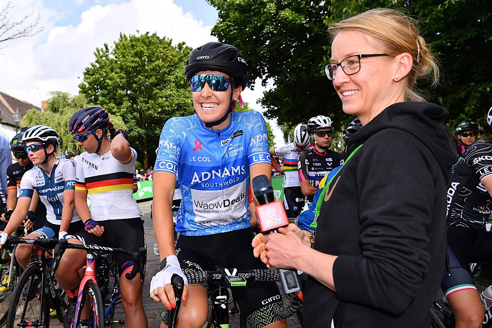 Best British Rider Dani Rowe with Emma Pooley at the start of stage 3 at OVO Energy Women's Tour