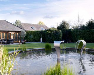 modern water features in garden pond