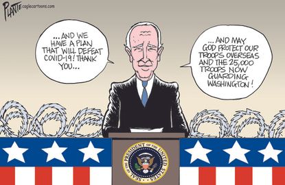Political Cartoon U.S. Biden inauguration troops