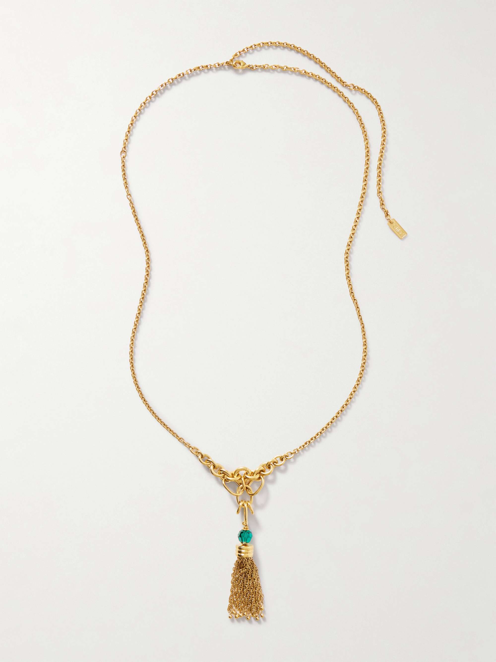 Bead-Embellished Tassel Gold-Tone Necklace