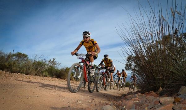 Jacques Janse van Rensburg leads up the climb on stage 2
