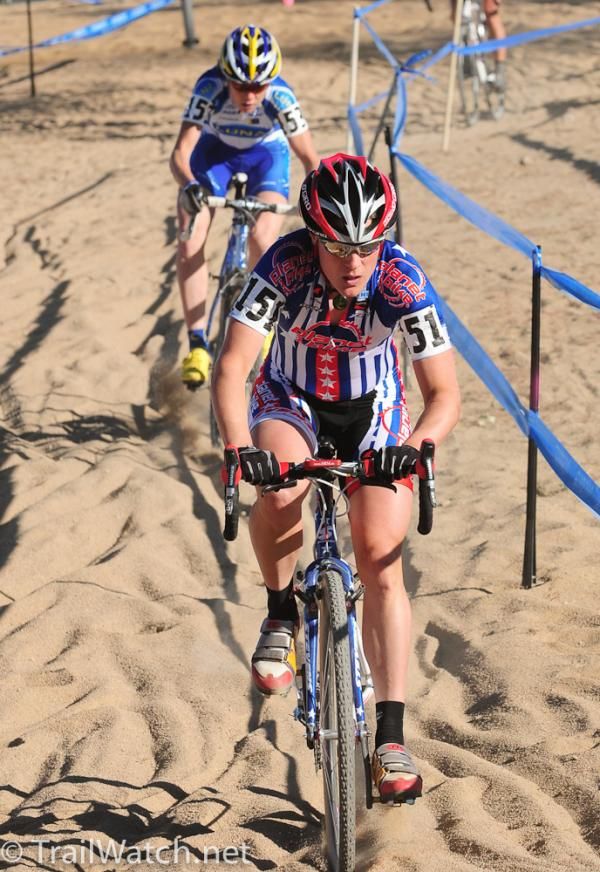 Katie Compton (Planet Bike) and Georgia Gould had no trouble riding the long sand pit