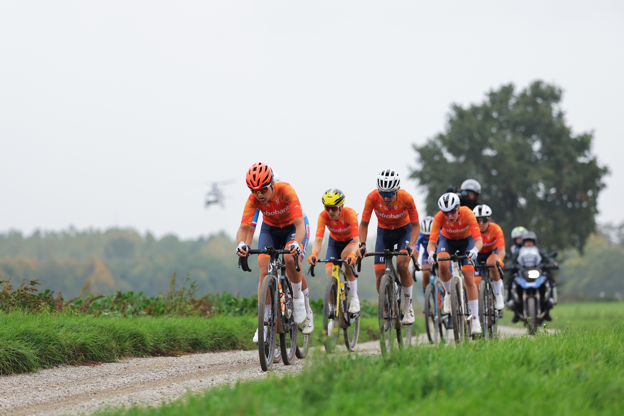 Dutch orange kits were prevalent at front of elite women's peloton at 2025 UCI Gravel World Championships with races h eld in Zuid-Limburg, Netherlands