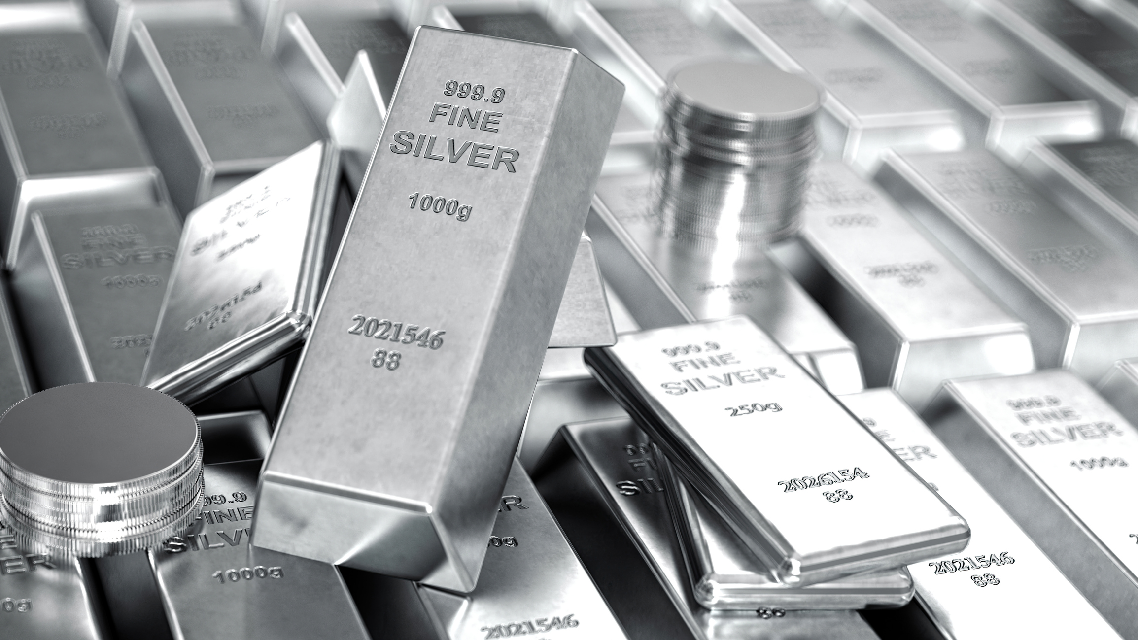Silver bars and silver coins