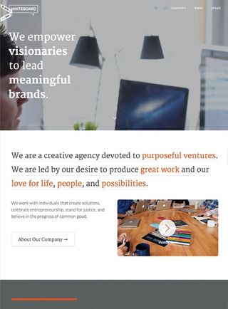 The website for the design firm Whiteboard is designed so each section of the page has easily scannable blocks of content. They work together to perfectly time loading graphics and supporting media