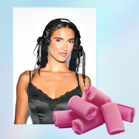 A model with her hair curled using the best heatless curlers.
