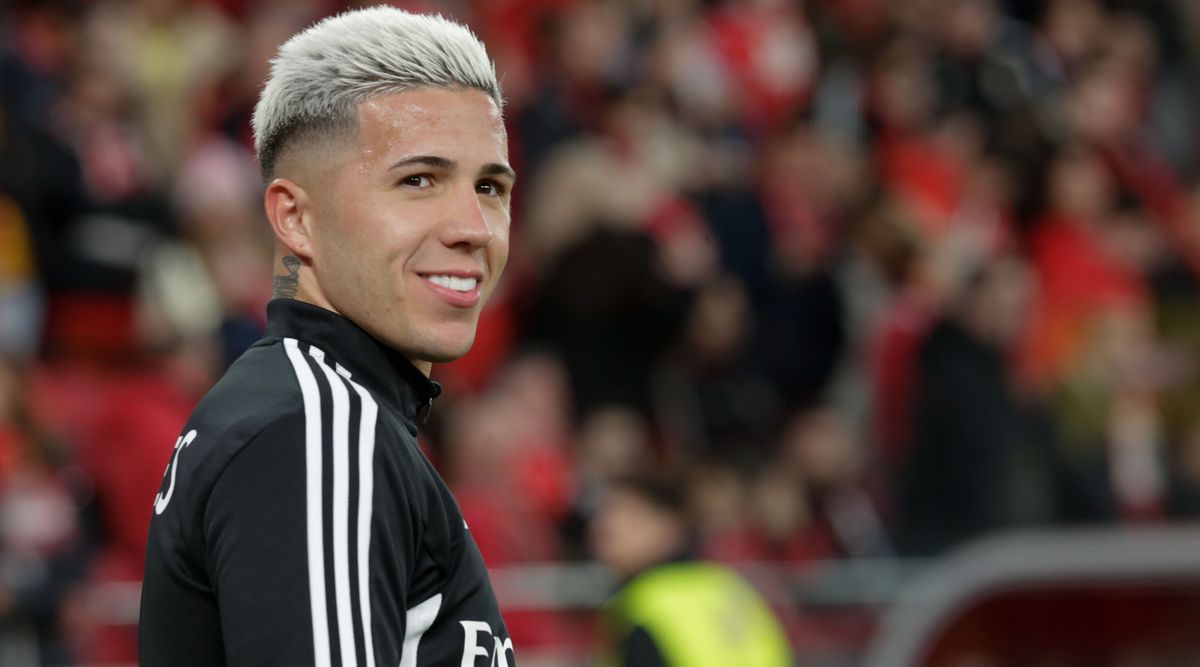 Chelsea target Enzo Fernandez during the Primeira Liga match between Benfica and Sporting CP on 15 January, 2023 at the Estadio da Luz in Lisbon, Portugal