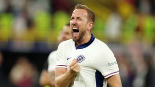 Harry Kane of England celebrates after the team's victory in the UEFA EURO 2024 semi-final match between Netherlands and England at Football Stadium Dortmund on July 10, 2024 in Dortmund, Germany.