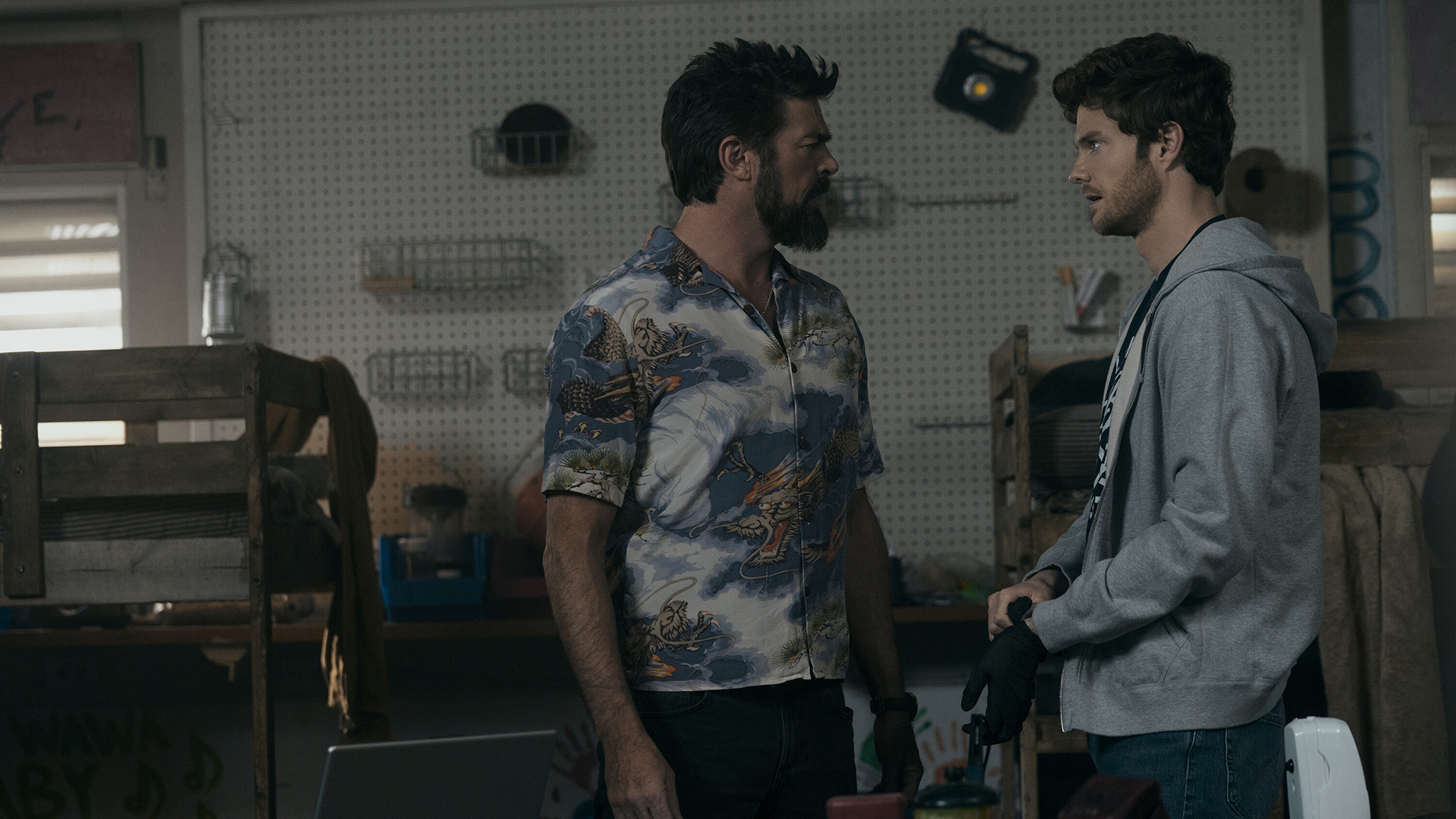 Butcher and Hughie looking at each other in The Boys season 5 episode 6