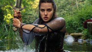 Katherine Langford rising from the water with sword in hand in Cursed, S1 E4 - "The Red Lake."