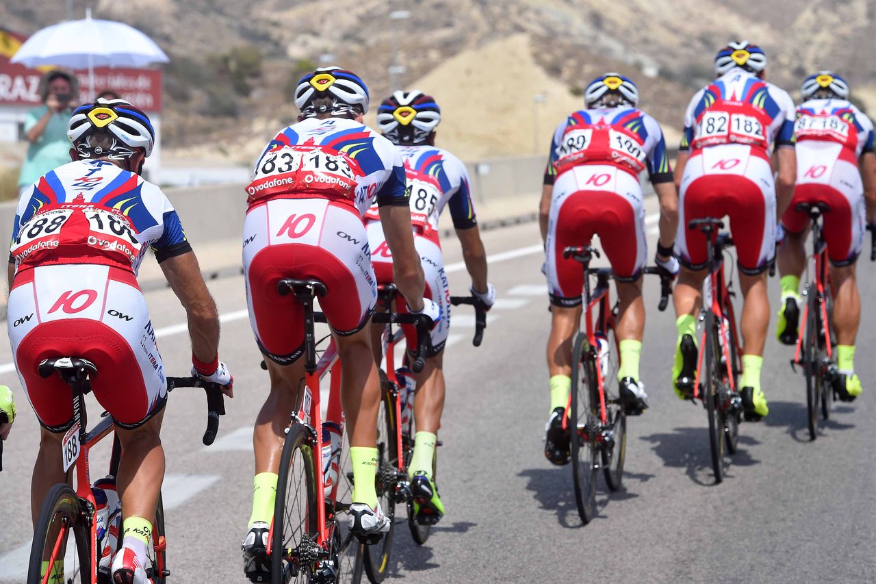 Katusha works for Joaquim Rodriguez on Stage 9 of the Vuelta a Espa&ntilde;a