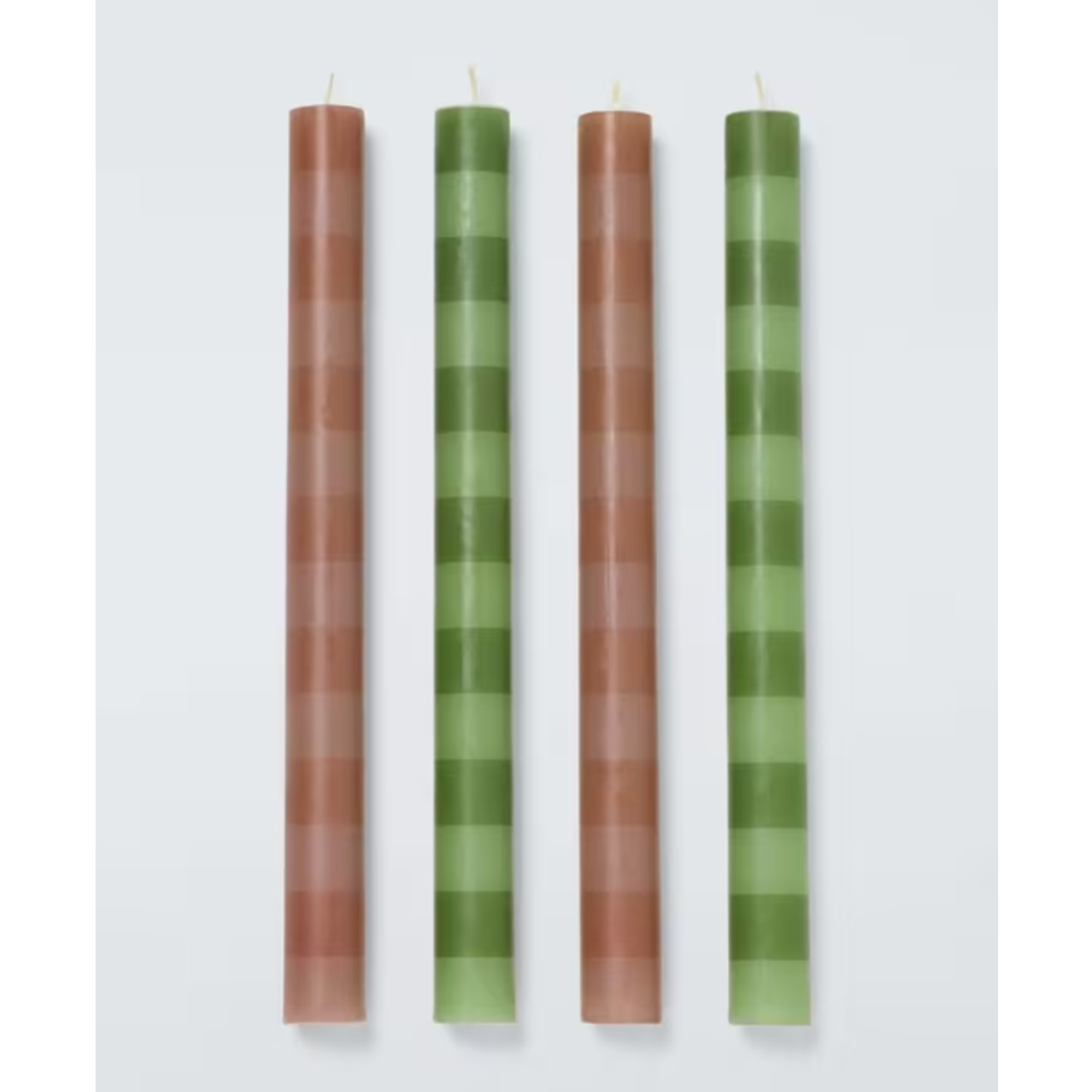 John Lewis x Sanderson Stripe Dinner Candles, Set of 4, Green &amp;amp; Terracotta