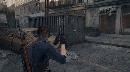 Leon approaches one of the Resident Evil Requiem BSAA containers