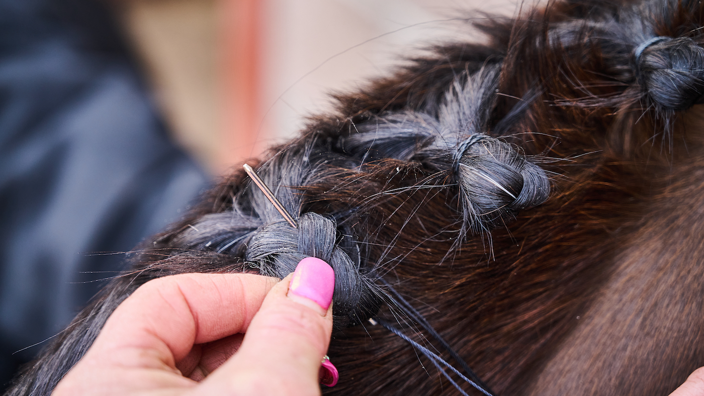 Plaiting horse's mane