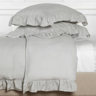 gray ruffle linen bedding