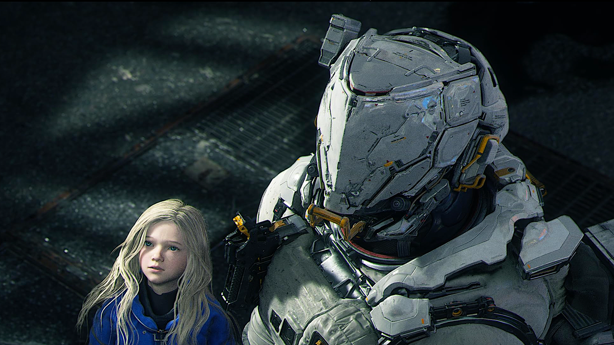 An android girl and an astronaut looking at the sky