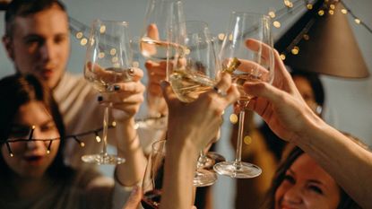 Dry January tips, group of people cheersing with glasses of wine
