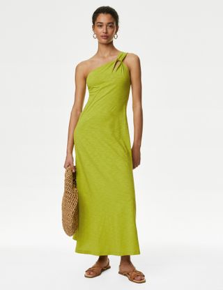 M&S Collection, Pure Cotton One Shoulder Midi Relaxed Dress