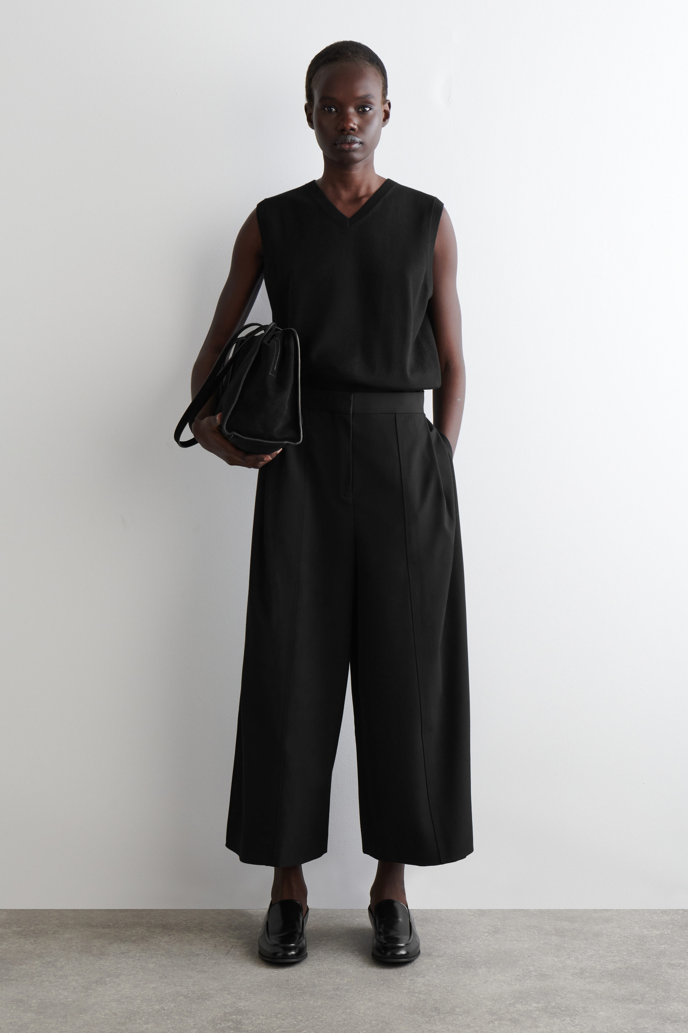 Pleated Merino Wool Blend Culottes