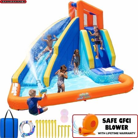 Sportspower Big Wave II Inflatable Water Slide With Climbing Wall & Splash Pool,