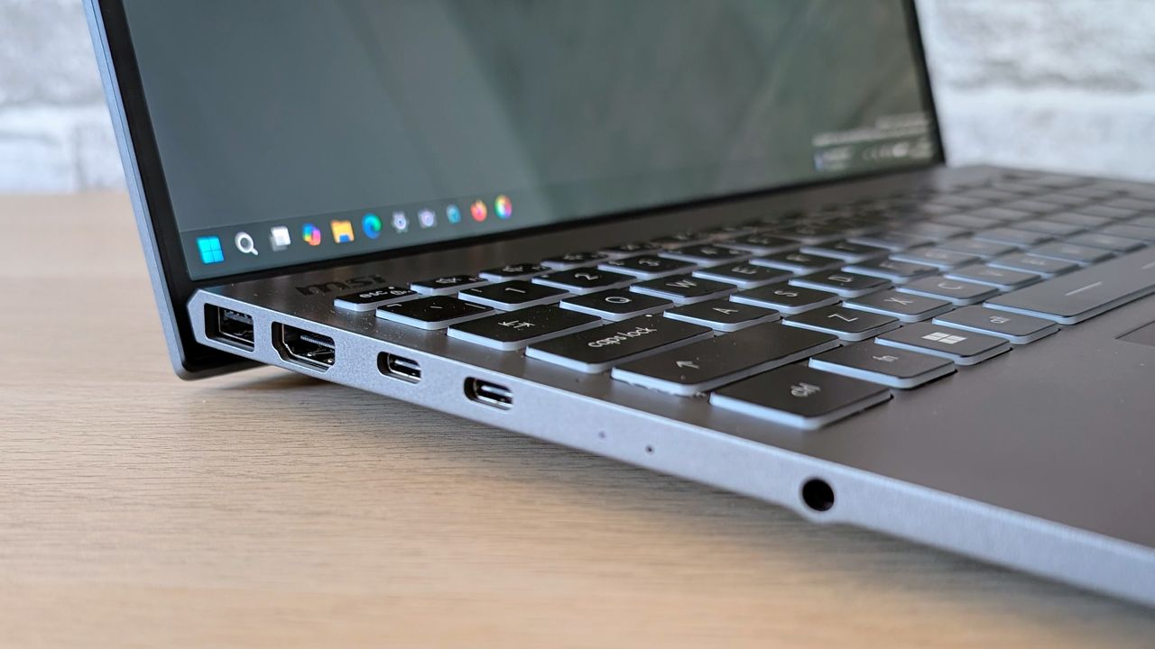 The MSI Prestige 13 AI+ on a desk