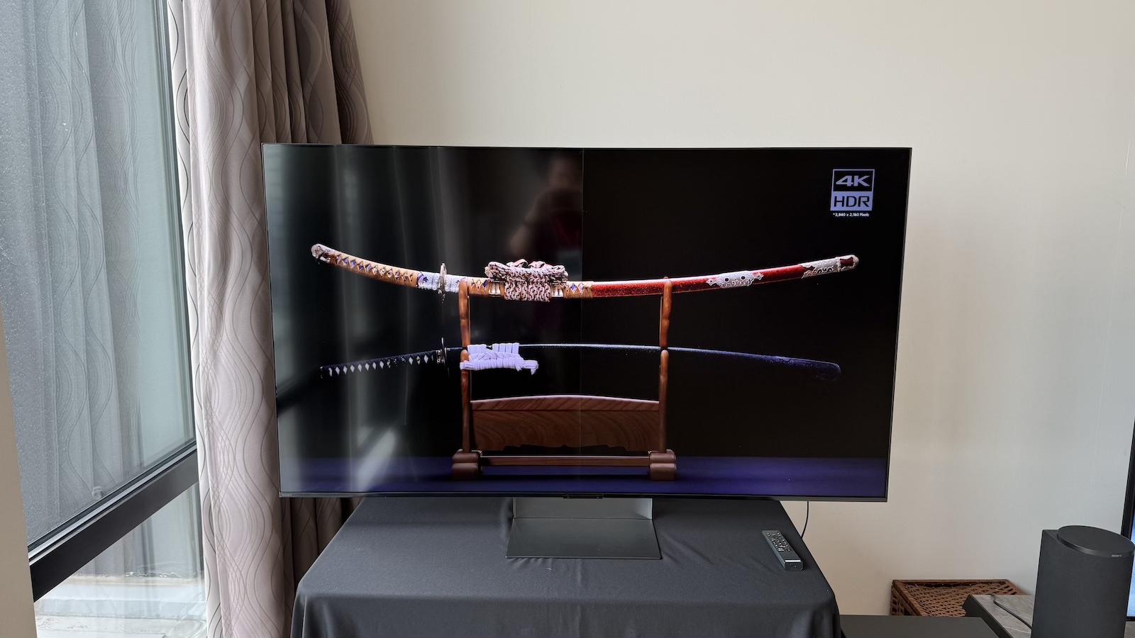 The Sony Bravia 9 II, photographed on a grey desk