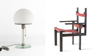 Pictured left: desk lamp by Wilhelm Wagenfeld and Carl Jakob Jucker from 1923. Right: ’ti 1a’ chair by Marcel Breuer 1922