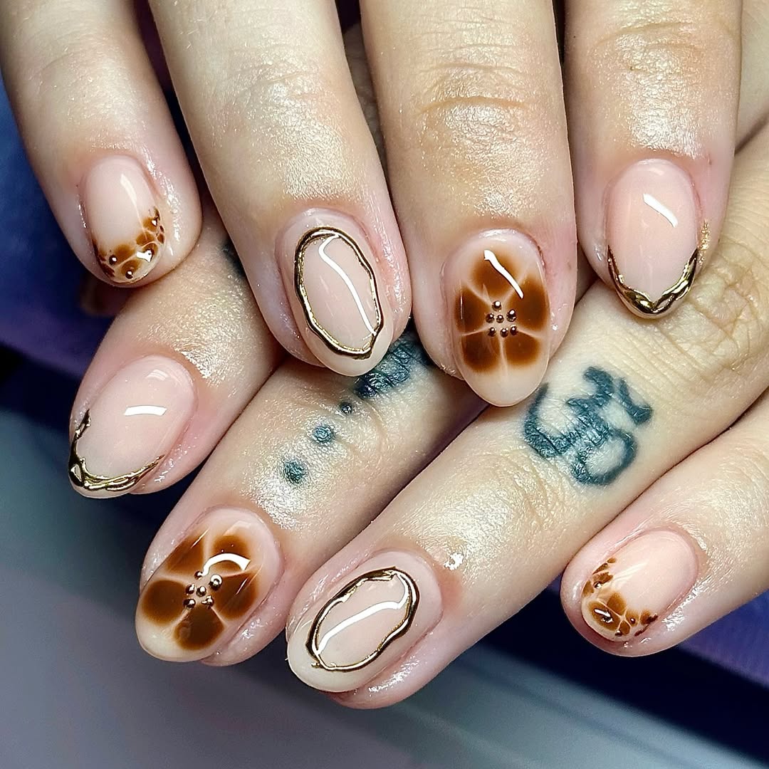 brown short oval nails