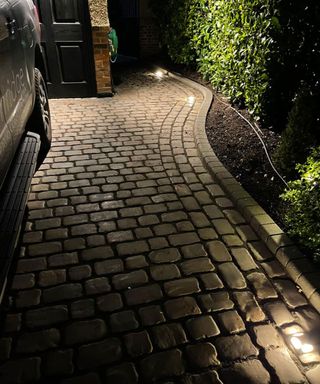 cobbled driveway with lighting