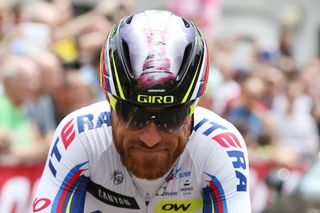 Luca Paolini had a special helmet witht he GIro trophy on it