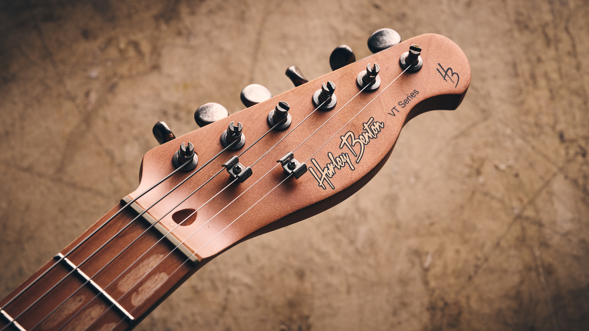 The headstock of the Harley Benton TE-62LA electric guitar