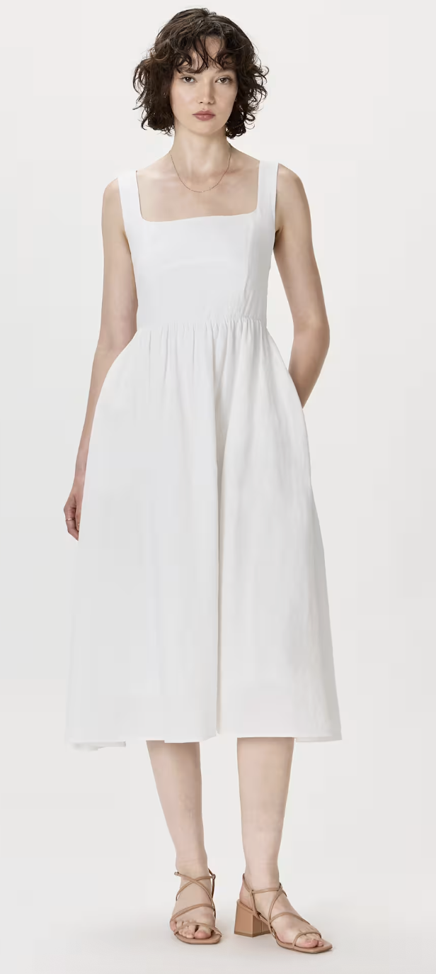 Quince, 100% European Linen Fit &amp;amp; Flare Midi Dress in White