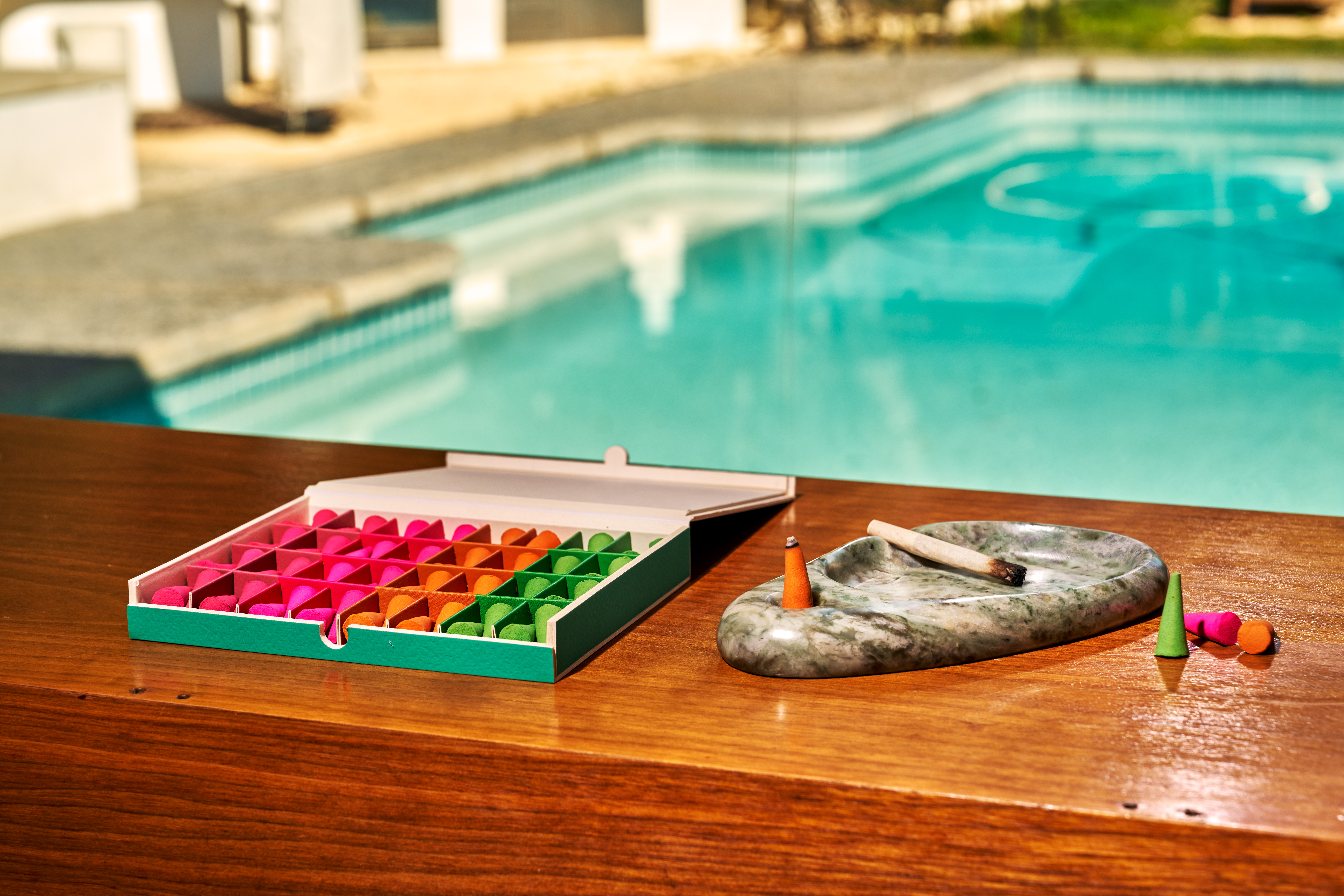 New incense by Seth Rogen&#039;s Houseplant collaboration with ripple plus, featuring colourful cones in pink, orange and green