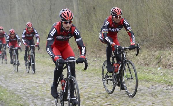 Taylor Phinney leads Alessandro Ballan through the Arenberg