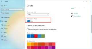 Windows 10 transparency effect option